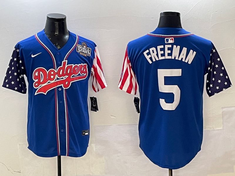 Men Los Angeles Dodgers 5 Freeman Blue a generation of national flags Joint name 2025 Nike MLB Jersey style 5
